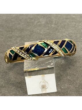 Butler signed Vintage gold tone enamel rhinestone pave bangle bracelet